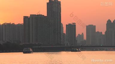 日落氛围下的广州水巴客轮4k